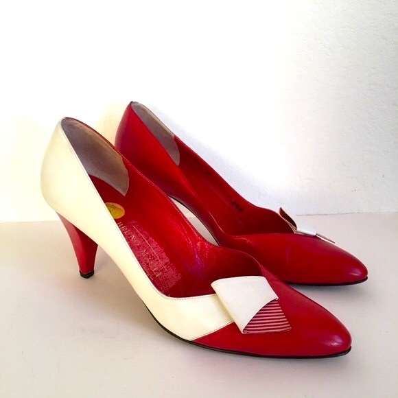 Vintage Bruno Magli heeled pump 7 1/2 Red White Leather Made in Italy - Picture 3 of 6